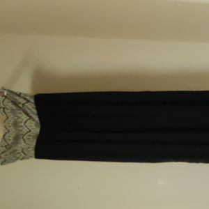Long black and white strapless lace dress, size large